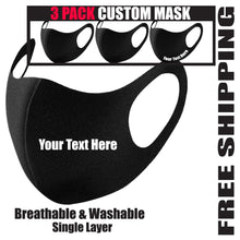 Load image into Gallery viewer, Custom Face Mask Reusable Personalized Mask Add Your Text 3Pack Black