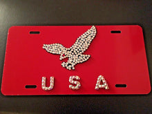 Load image into Gallery viewer, 3D Custom Hand Made USA With Crystal On Red License Plate/
