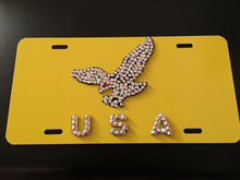 Load image into Gallery viewer, 3D Custom Hand Made USA With Crystal On Red License Plate/