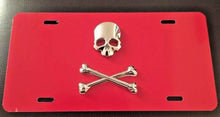 Load image into Gallery viewer, 3D Custom Made Full Skull Silver On Red/Yellow/White/Black Aluminium License Plate.