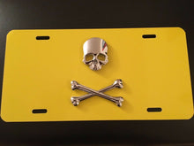 Load image into Gallery viewer, 3D Custom Made Full Skull Silver On Red/Yellow/White/Black Aluminium License Plate.