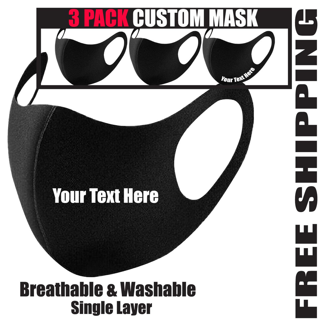 Custom Face Mask Reusable Personalized Mask Add Your Text 3Pack Black
