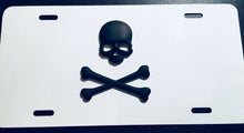 Load image into Gallery viewer, 3D Custom Made Full Skull Black On Red/Yellow/White/Black Aluminum License Plate.
