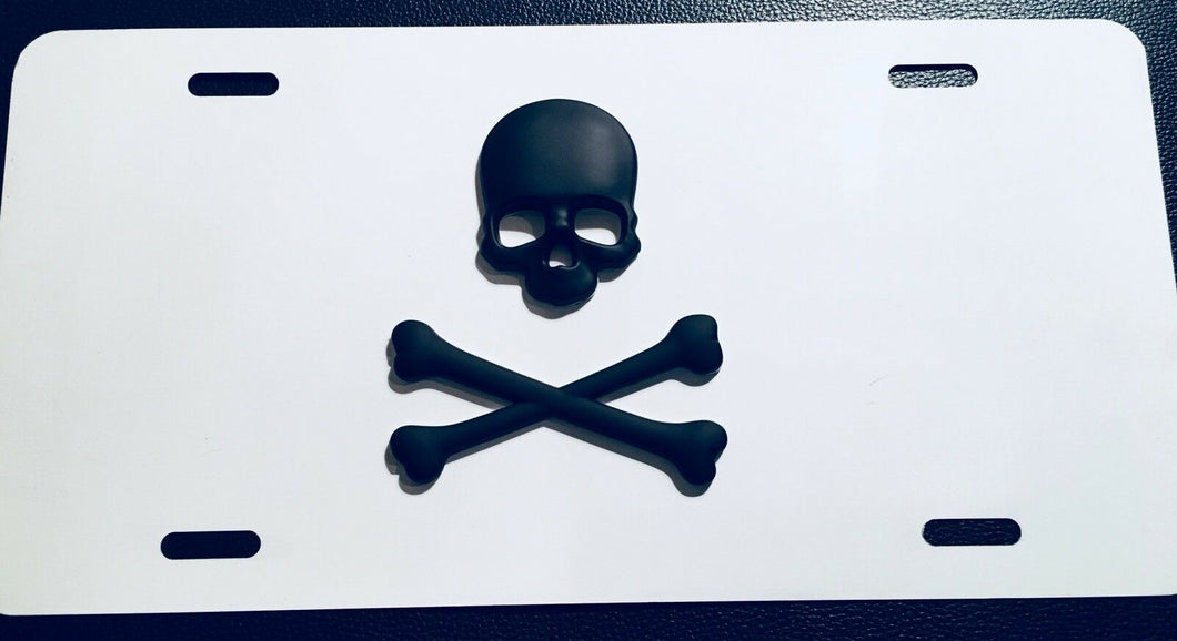 3D Custom Made Full Skull Black On Red/Yellow/White/Black Aluminum License Plate.