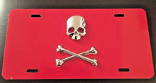 Load image into Gallery viewer, 3D Custom Made Full Skull Silver On Red/Yellow/White/Black Aluminium License Plate.
