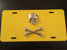 Load image into Gallery viewer, 3D Custom Made Full Skull Silver On Red/Yellow/White/Black Aluminium License Plate.
